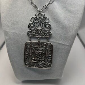Trifari silver plated filigree open work pendant necklace Vintage